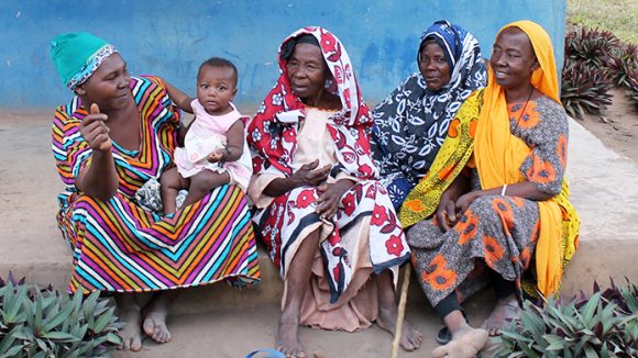 A group of women wait for their turn to be screened at a trachoma outreach camp in the Pwani region of eastern Tanzania.